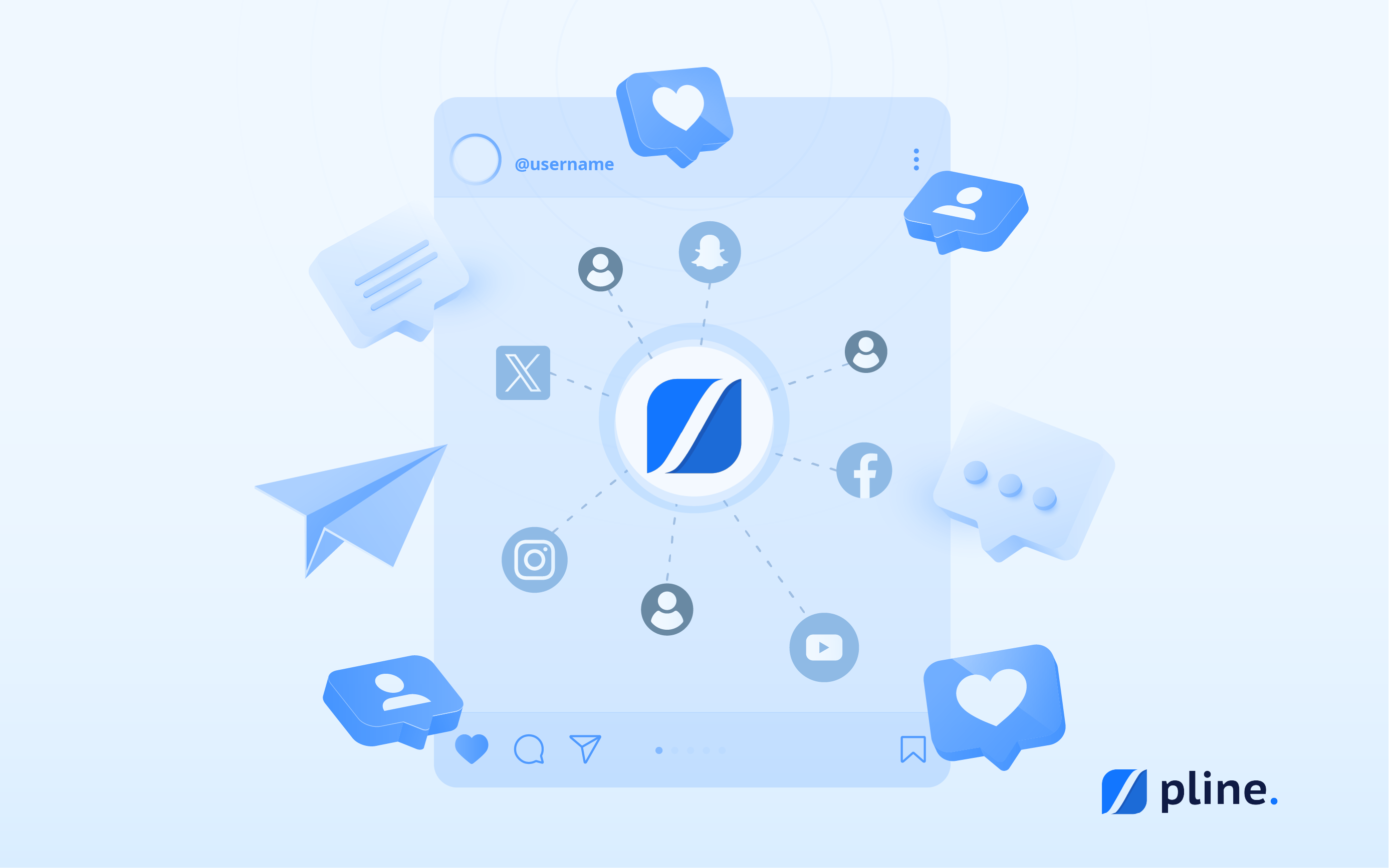 Illustration of Pline automating data extraction from various sources to support professionals in gathering insights to grow personal brand across different social media platforms