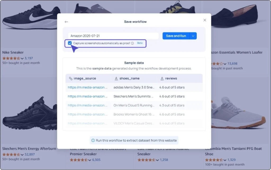 Enable Proof of Record with one click to capture screenshots automatically and create verifiable datasets with trusted sources